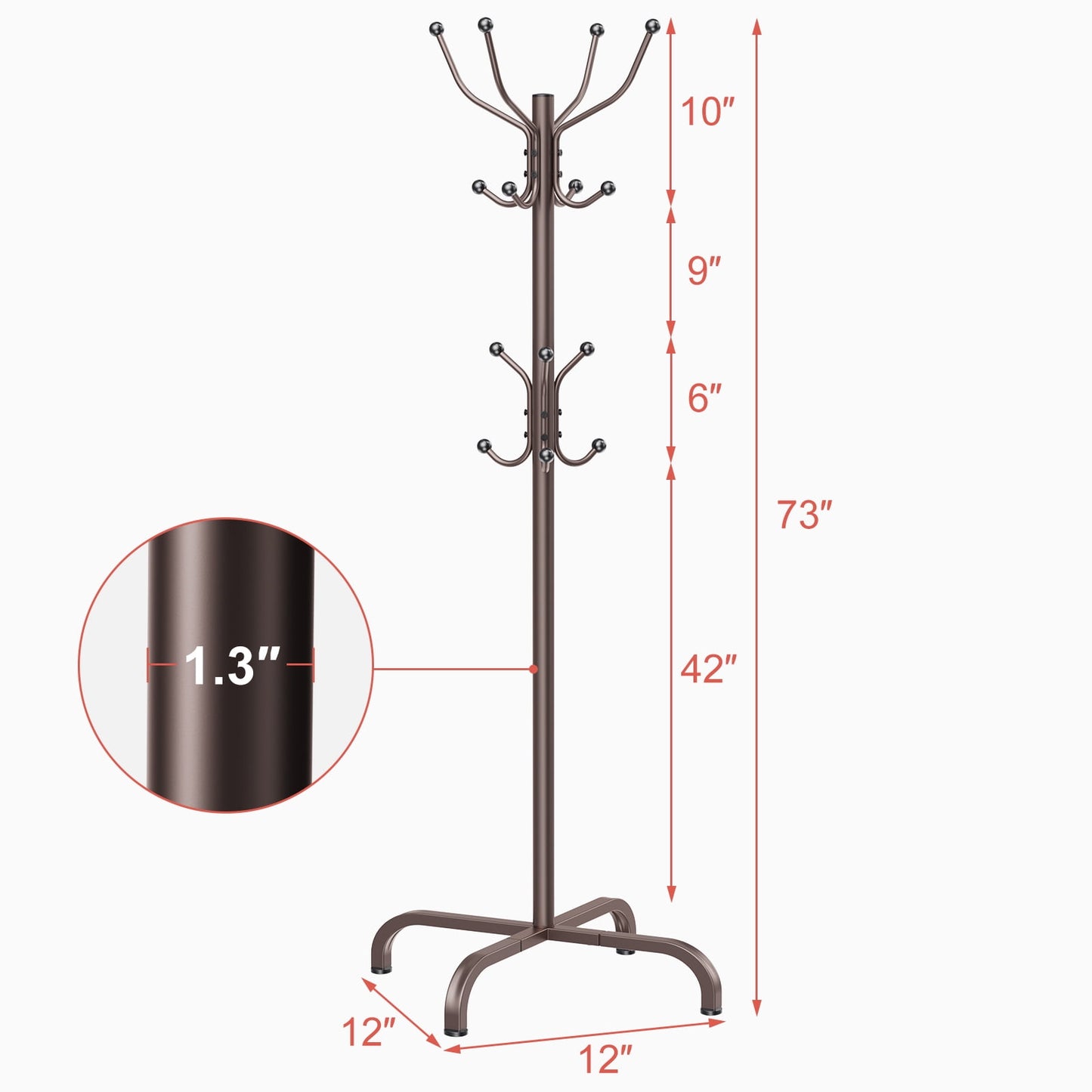 CHITOOMA 14 Hooks Coat Rack Stand Metal Storage Rack Freestanding Hat Clothing Display Stand, Bronze