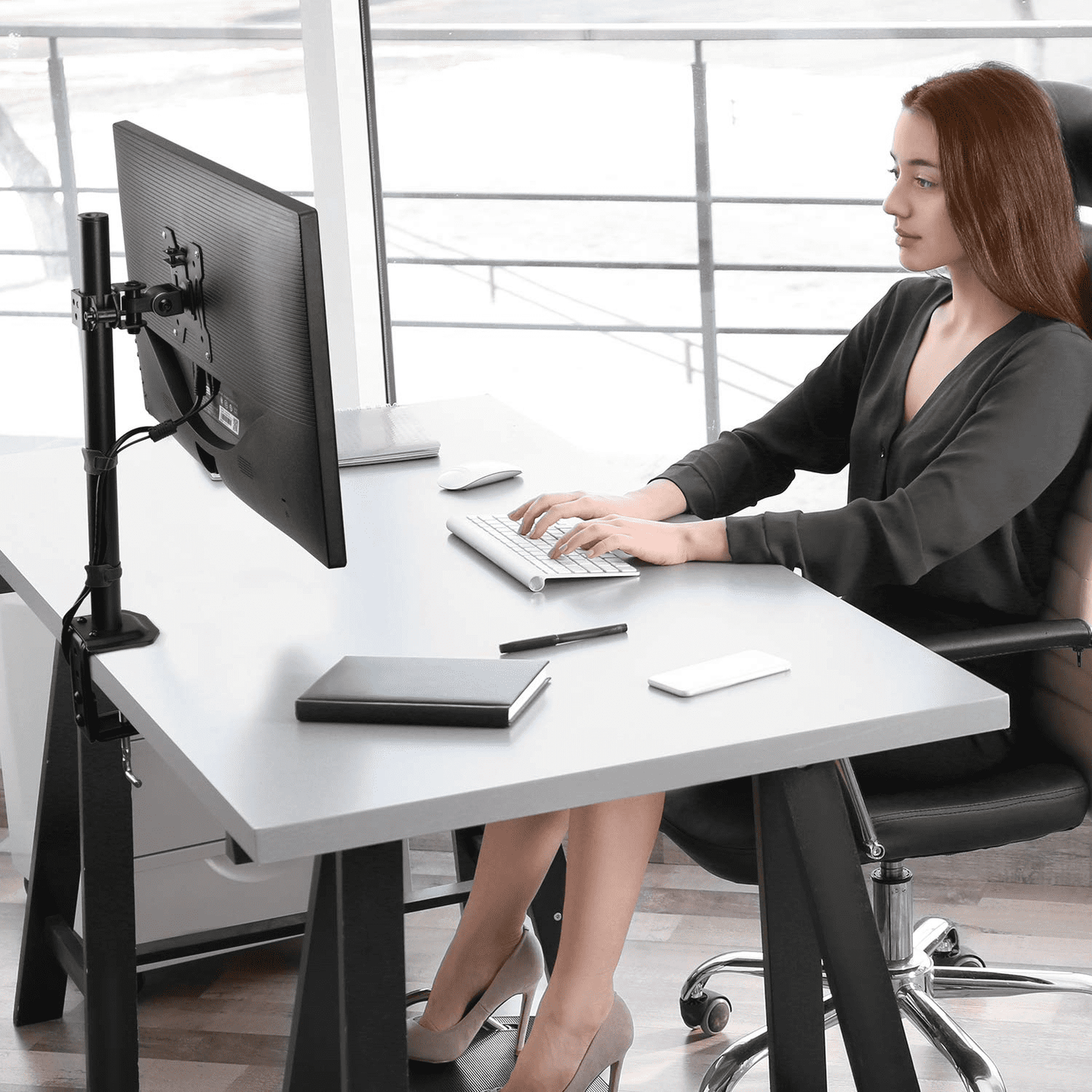 Single Monitor Stand Mount, Height Adjustable Stand Fits 13" to 32" Screen