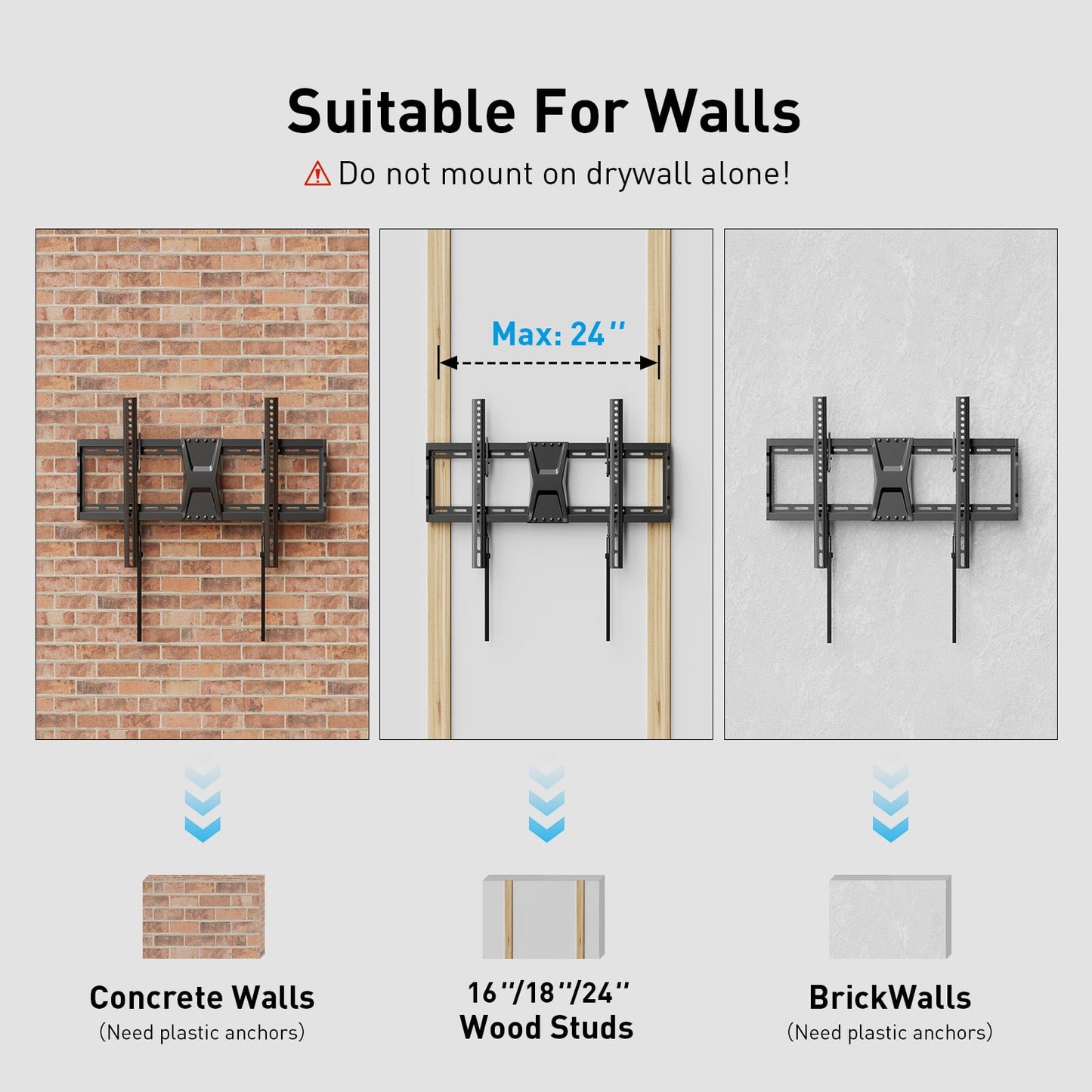 MountFTV Tilting TV Wall Mount Bracket for 37-82 inch Flat Screen TVs, Max 600x400mm Holds up to 132 lbs