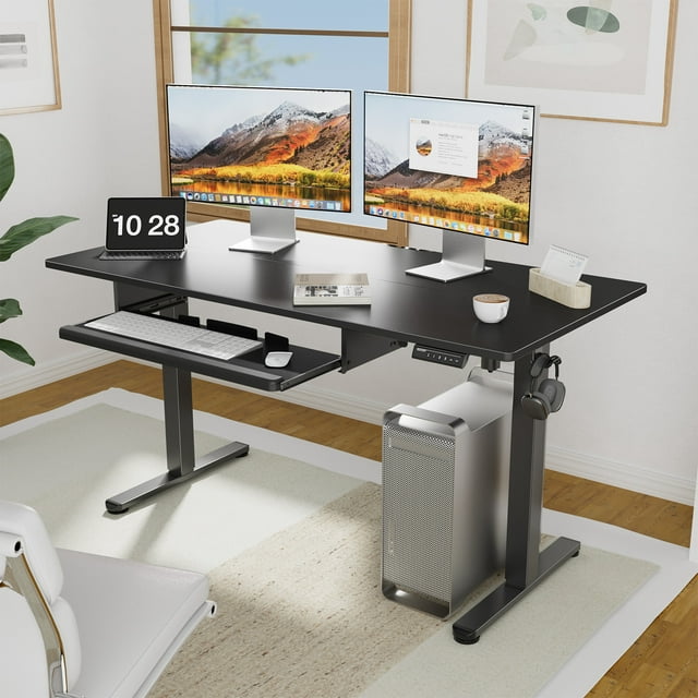Electric Standing Desk with Keyboard Tray 48 x 24 Inches Height Adjustable Sit Stand up Desk Memory Computer Home Office Desk - Walmart.com