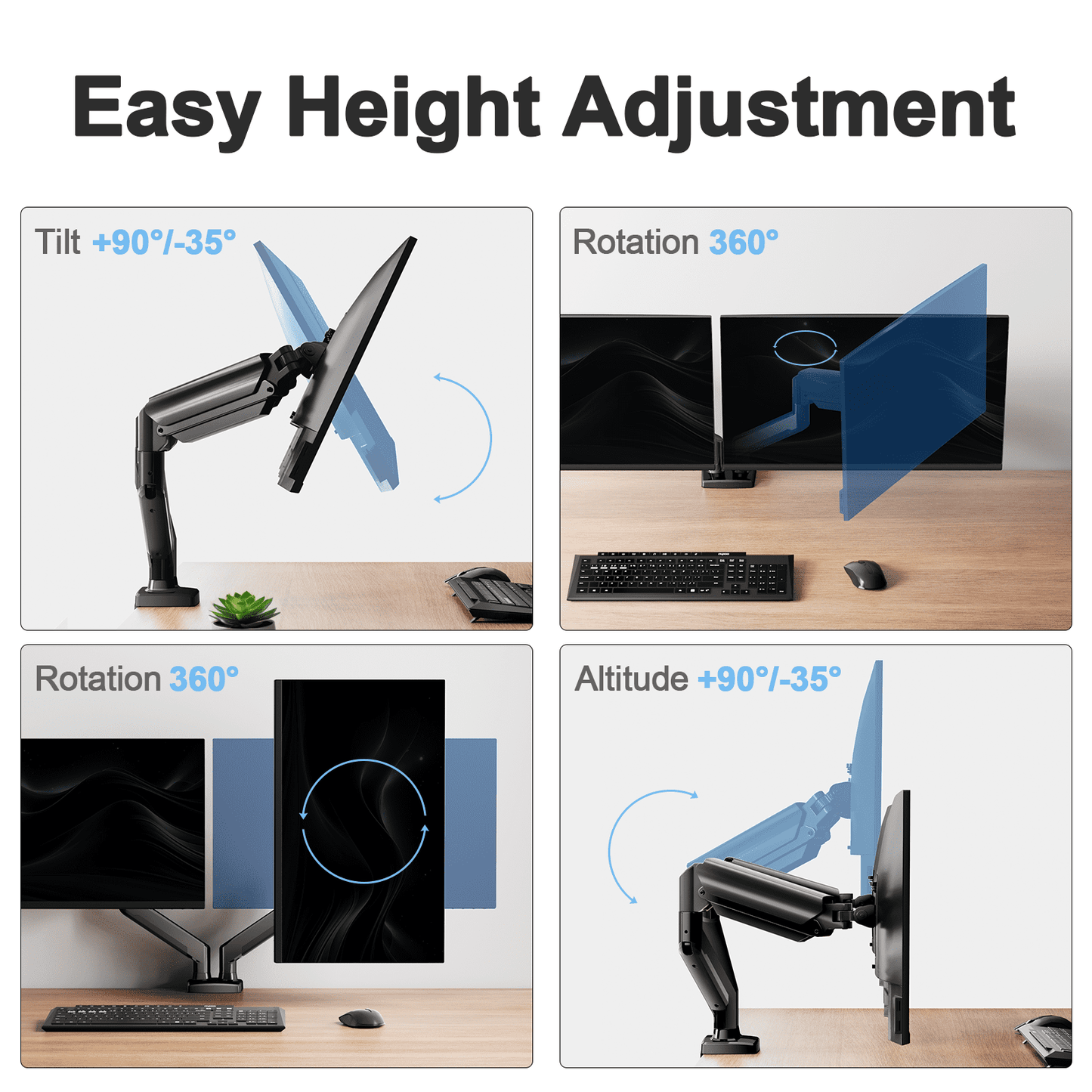 Dual Monitor Mount Stand for 13-32 inch Screens, 360° Heavy Duty Adjustable Arm Desk Mount with Tilt, Swivel, Rotation, Holds Up to 22lbs per Monitor Arm