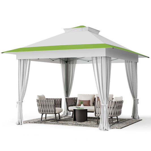 CHITOOMA 13 x 13 ft Outdoor Pop-up Gazebo, Patio Canopy Tent with Mosquito Nettings Vented Top and 169 Square ft of Shade for Garden, Party, Backyard, Green