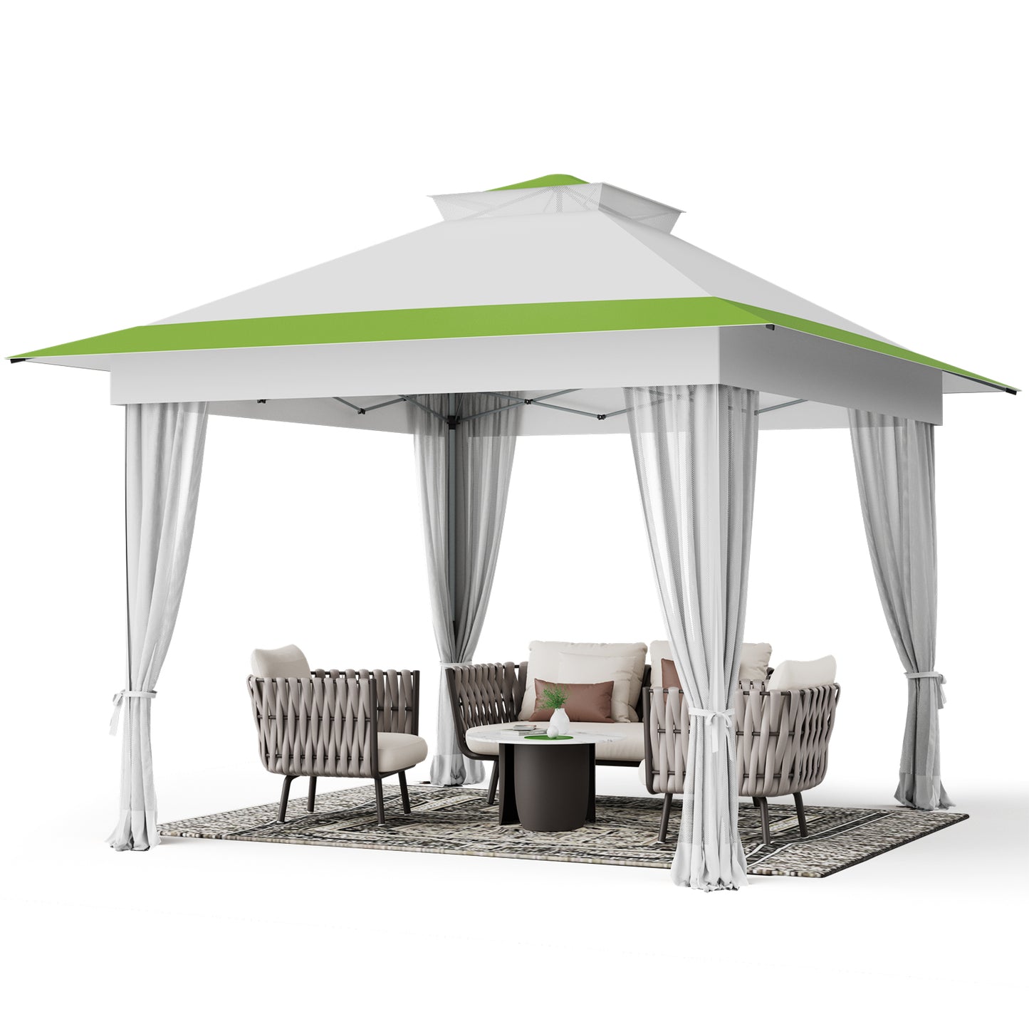 CHITOOMA 13 x 13 ft Outdoor Pop-up Gazebo, Patio Canopy Tent with Mosquito Nettings Vented Top and 169 Square ft of Shade for Garden, Party, Backyard, Khaki