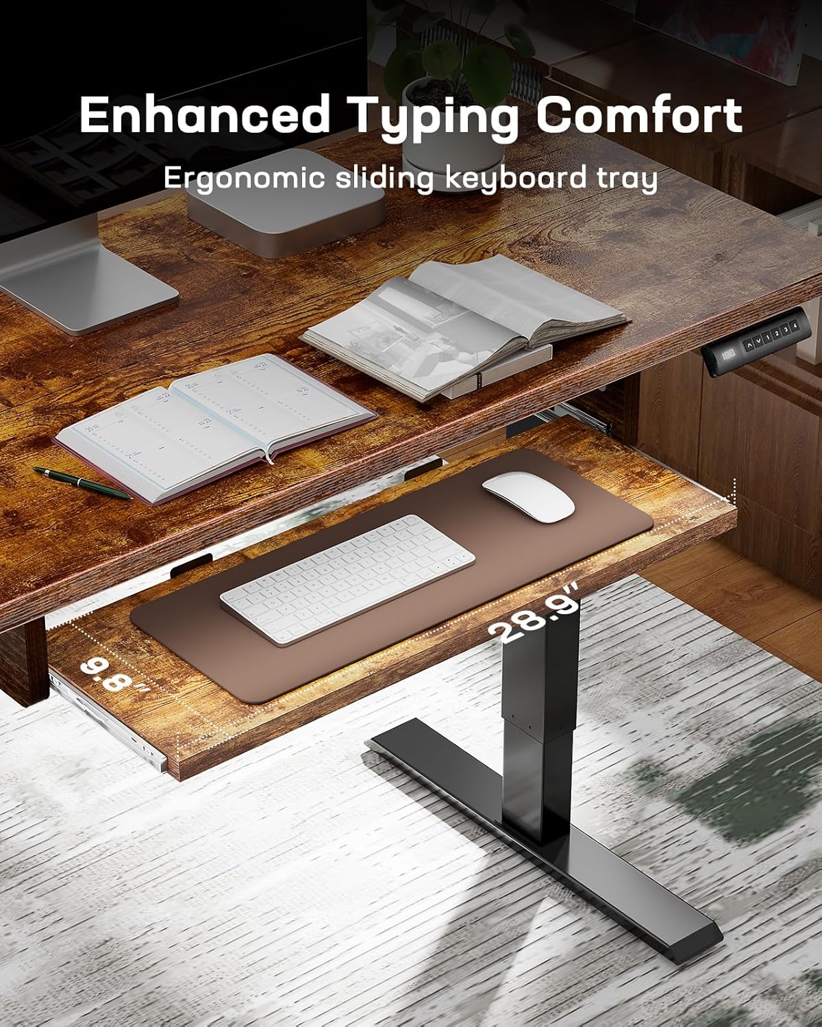 CHITOOMA 55" x 24" Electric Standing Desk with Keyboard Tray, Adjustable Height Sit Stand Up Desk, Home Office Gaming Desk Computer Workstation, Vintage Brown