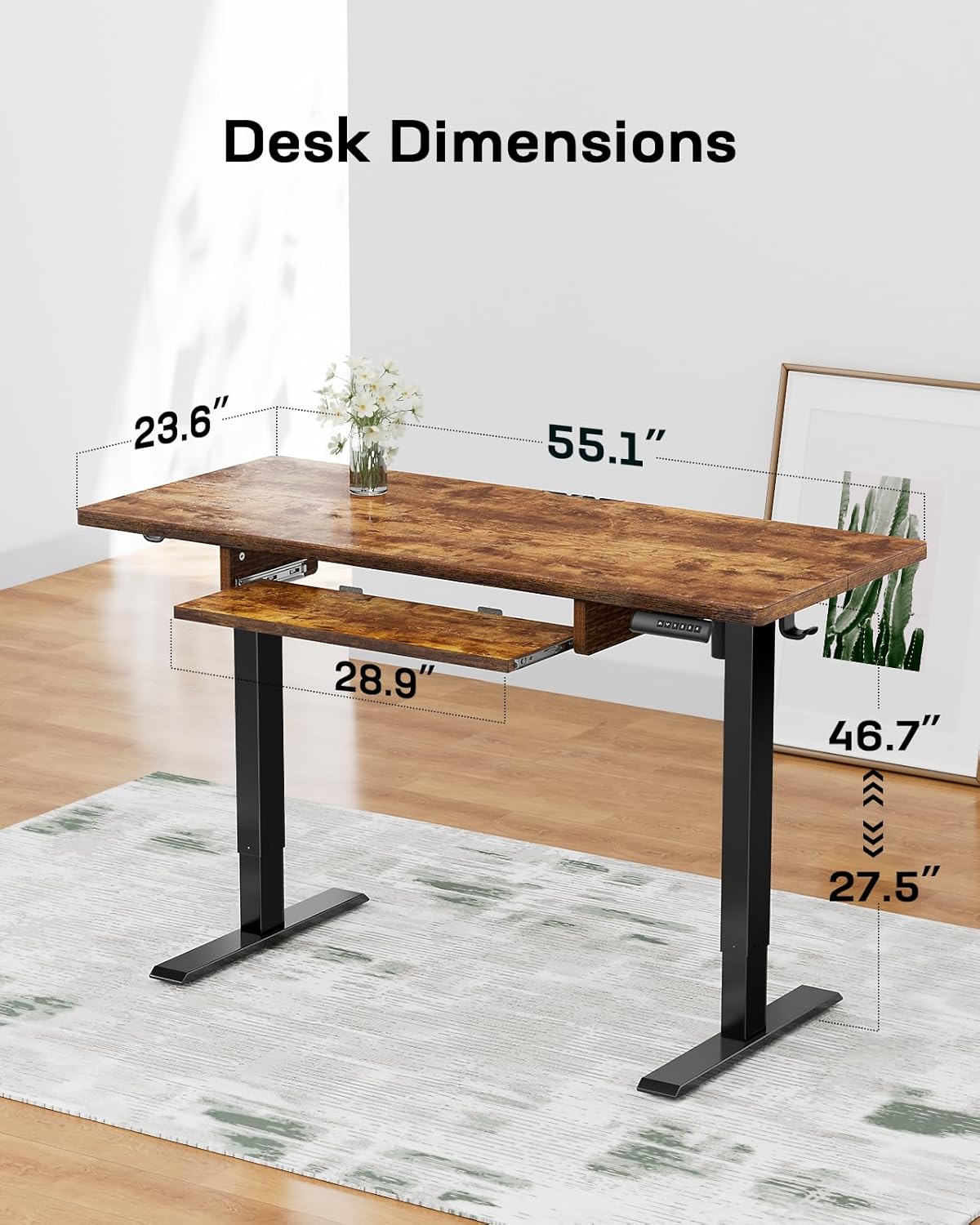 CHITOOMA 55" x 24" Electric Standing Desk with Keyboard Tray, Adjustable Height Sit Stand Up Desk, Home Office Gaming Desk Computer Workstation, Vintage Brown