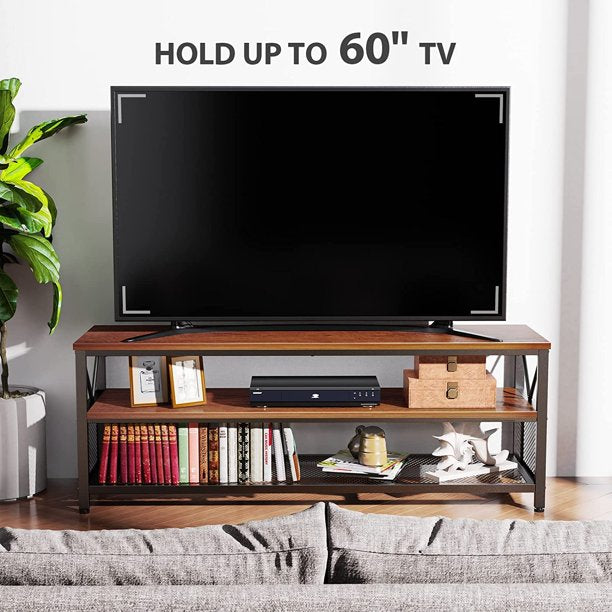 Myfurnideal TV Stand for 60" TV 3-Tier Entertainment Center with Storage for Living Room, Cherry - Walmart.com