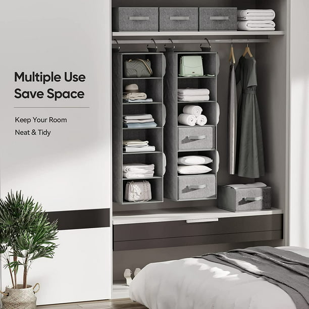 6-Shelf Hanging Closet Organizer Hanging Shelves for Closet with 3 Removable Drawers & Side Pockets, 12'' x 12'' x 43.3'' - Walmart.com
