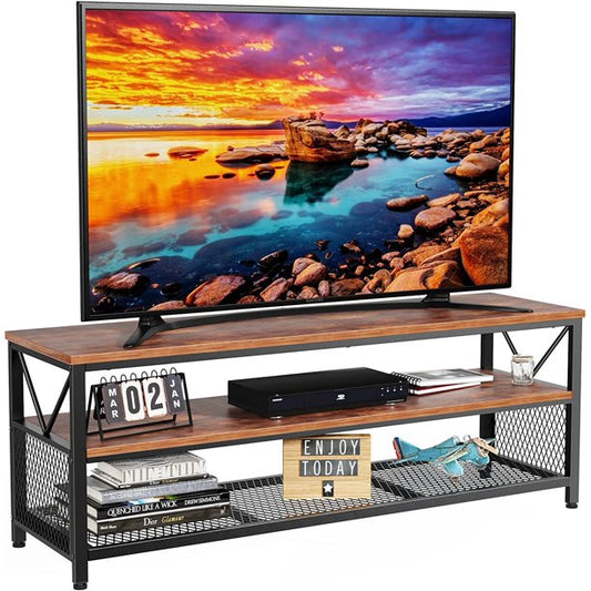 Myfurnideal TV Stand for 60" TV 3-Tier Entertainment Center with Storage for Living Room, Rustic Brown - Walmart.com