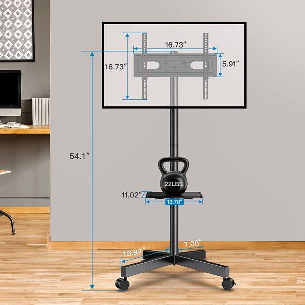 Mobile TV Stand for 23-60 Inch Screen TVs Tilt TV Cart with Shelf for Home Office, Holds up to 88Lbs, Max 400x400 mm - Walmart.com