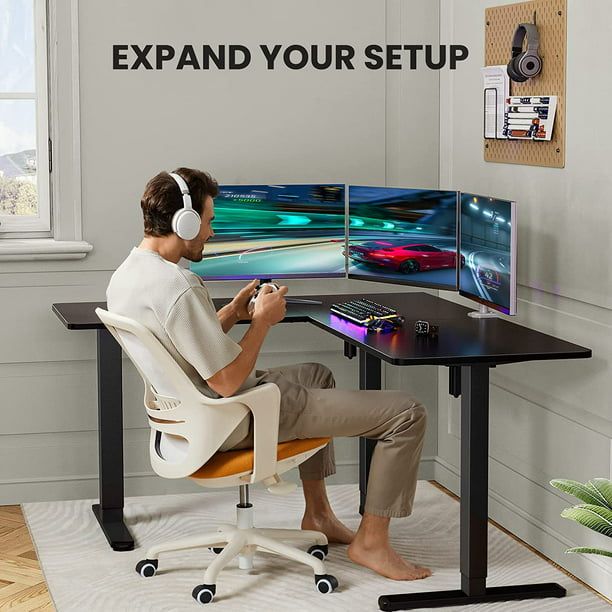 L-Shaped Electric Standing Desk 63 inches Height Adjustable Sit Stand up Corner Desk Double Motor Home Office Desk, Black - Walmart.com