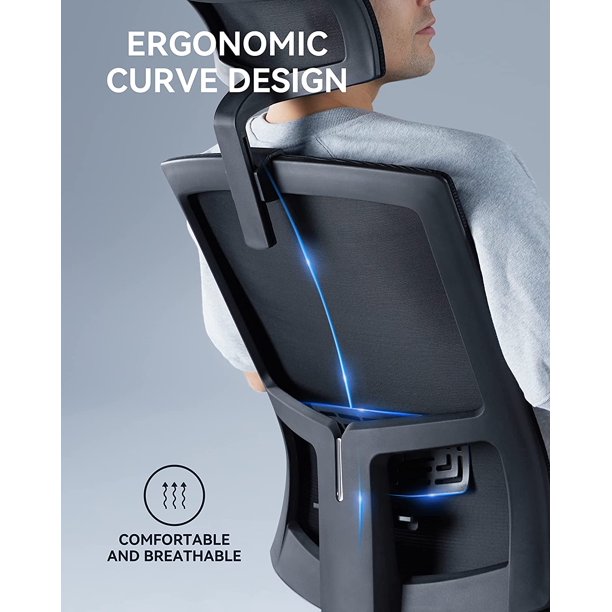 Ergonomic Office Chair High Back Mesh Computer Chair with Lumbar Support, Adjustable Armrest, Backrest and Headrest, Black - Walmart.com