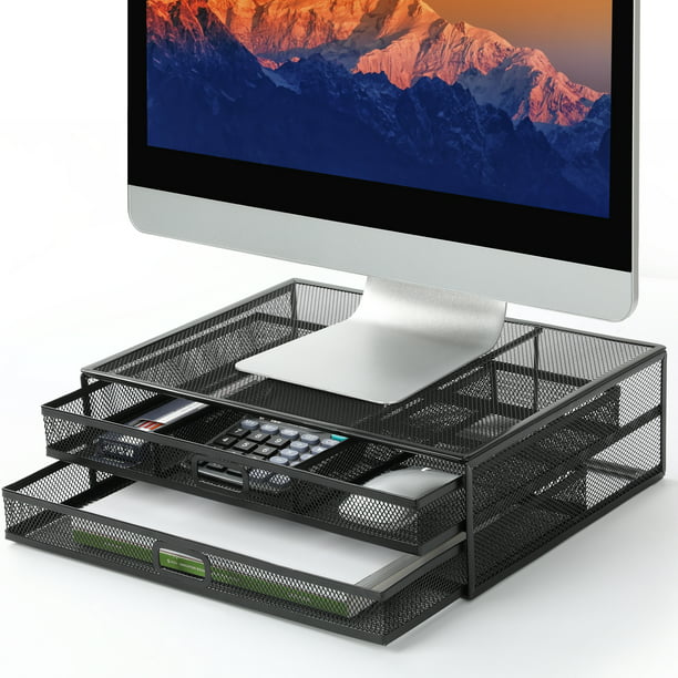 Myfurnideal Monitor Riser Stand with Drawer Mesh Metal Desk Organizer for PC, Laptop, Hold up to 33lbs - Walmart.com