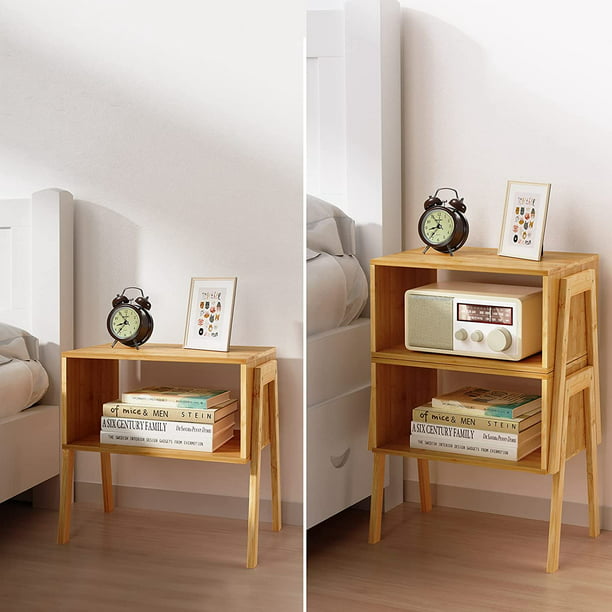 2-Pack Stackable End Tables Bamboo Nightstand with Storage Bedside Tables for Bedroom, Livingroom - Walmart.com