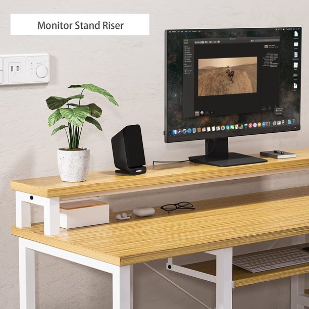 47" Computer Desk with Monitor Stand, Storage Shelves and Keyboard Tray Studying Writing Table for Home Office, Bamboo - Walmart.com