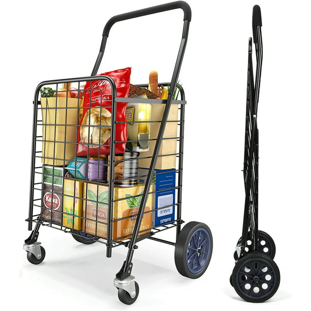 Folding Shopping Cart with Dual Swivel Wheels for Groceries, Holds up to 66Ibs - Walmart.com