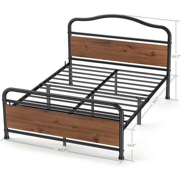 Queen Size Metal Bed Frame No Box Spring Needed Platform Bed Frame with Sturdy Wood Headboard and Footboard, Black - Walmart.com