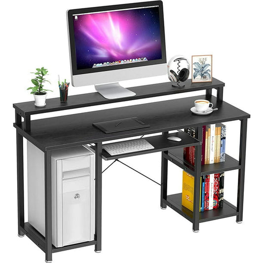 47" Computer Desk with Monitor Stand, Storage Shelves and Keyboard Tray Studying Writing Table for Home Office, Black - Walmart.com