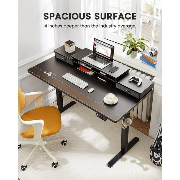 Height Adjustable Electric Standing Desk with Monitor Stand, 2 Drawers and Storage Shelf 55x28 Inches Sit Stand Up Desk, Black - Walmart.com