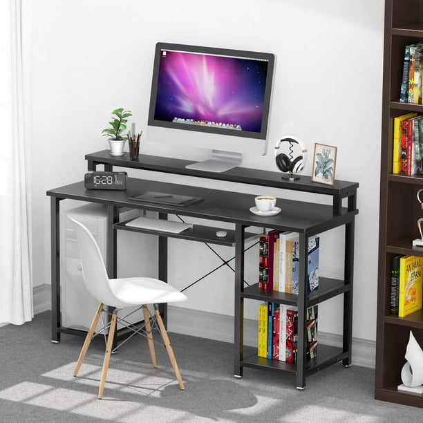 47" Computer Desk with Monitor Stand, Storage Shelves and Keyboard Tray Studying Writing Table for Home Office, Black - Walmart.com