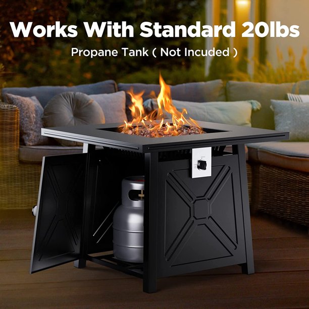32" Gas Fire Pits Table 2 in 1 Propane Fire Pit W/ Lid and Lava Rock for Outside, 50,000 BTU, Black - Walmart.com