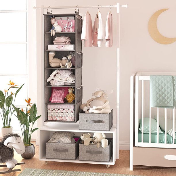 6-Shelf Hanging Closet Organizer with 3 Removable Drawers & Side Pockets Hanging Shelf Organizer for Closet, 11.4''W x 12''D x 43.3''H - Walmart.com