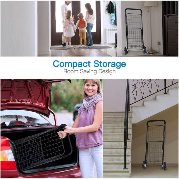 Folding Shopping Cart with Dual Swivel Wheels for Groceries, Holds up to 66Ibs - Walmart.com