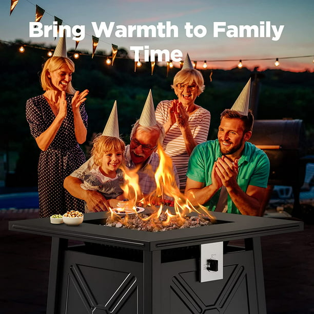 28" Gas Fire Pits Table 2 in 1 Propane Fire Pit W/ Lid and Lava Rock for Outside, 50,000 BTU, Black - Walmart.com