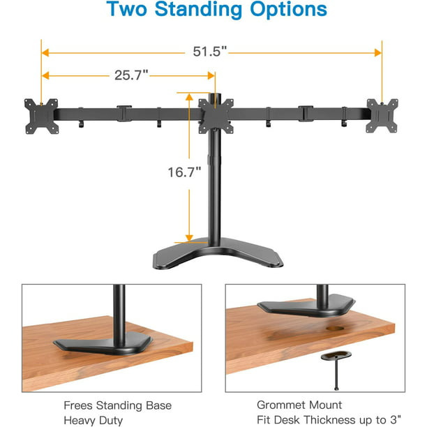 Myfurnideal Triple Monitor Stand for three 13" to 24" Monitors Desk Stand with Fully Adjustable Arms, Hold up to 22 lbs - Walmart.com