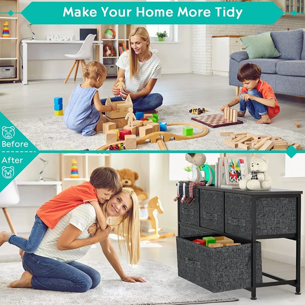 5 Drawer Fabric Dresser Wide Storage Tower with Wood Top Organizer Unit for Closet, Hallway, Entryway, Nursery Room, Bedroom, Living Room - Walmart.com