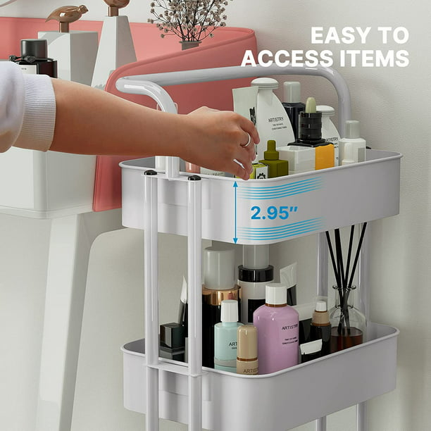 Myfurnideal 3 Tier Mesh Utility Cart Multifunctional Storage Shelves Rolling Metal Organization Cart with Handle and Lockable Wheels for Kitchen, Living Room, Office - Walmart.com