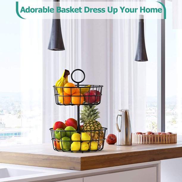 Myfurnideal Fruit Basket Holder 2-Tier Countertop Detachable Fruit Basket Bowl Stand Vegetable Organizer for Kitchen Counter, Dining Room Countertop, Black - Walmart.com