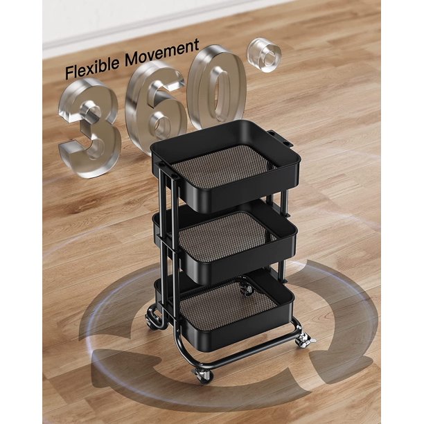 Myfurnideal 3-Tier Rolling Utility Cart Metal Storage Cart with Handle for Kitchen, Dining Room, Living Room, Hold up to 66lbs - Walmart.com