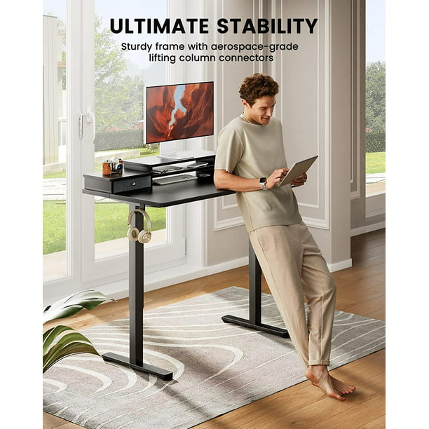 Height Adjustable Electric Standing Desk with Monitor Stand, 2 Drawers and Storage Shelf 55x28 Inches Sit Stand Up Desk, Black - Walmart.com