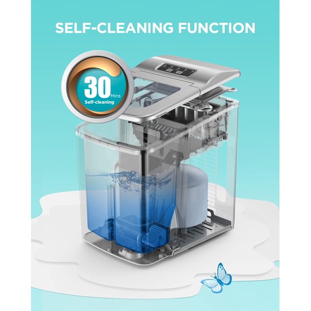 Ice Maker Machine for Countertop W/ 2 Sizes Bullet-Shaped Ice, 9pcs/6min, 26lbs/24h, Self-Cleaning, W/Scoop & Basket for Home, Kitchen, Office, Bar (Silver) - Walmart.com