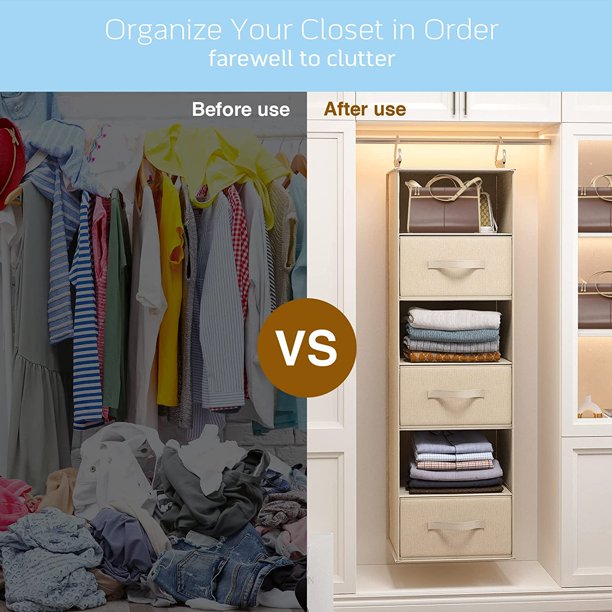 6-Shelf Hanging Closet Organizer with 3 Removable Drawers & Side Pockets Hanging Shelf Organizer for Closet, 11.4''W x 12''D x 43.3''H - Walmart.com