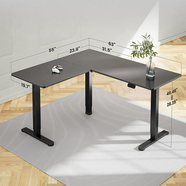 L-Shaped Electric Standing Desk 63 inches Height Adjustable Sit Stand up Corner Desk Double Motor Home Office Desk, Black - Walmart.com