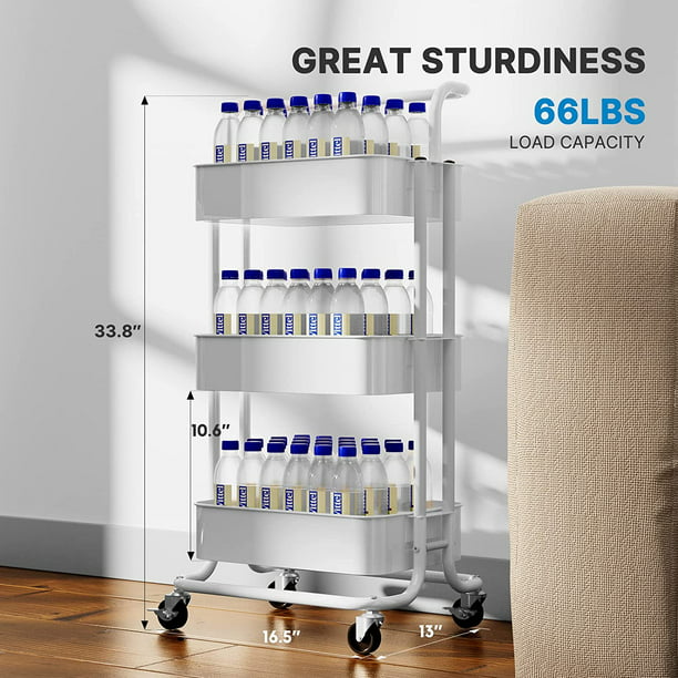Myfurnideal 3 Tier Mesh Utility Cart Multifunctional Storage Shelves Rolling Metal Organization Cart with Handle and Lockable Wheels for Kitchen, Living Room, Office - Walmart.com