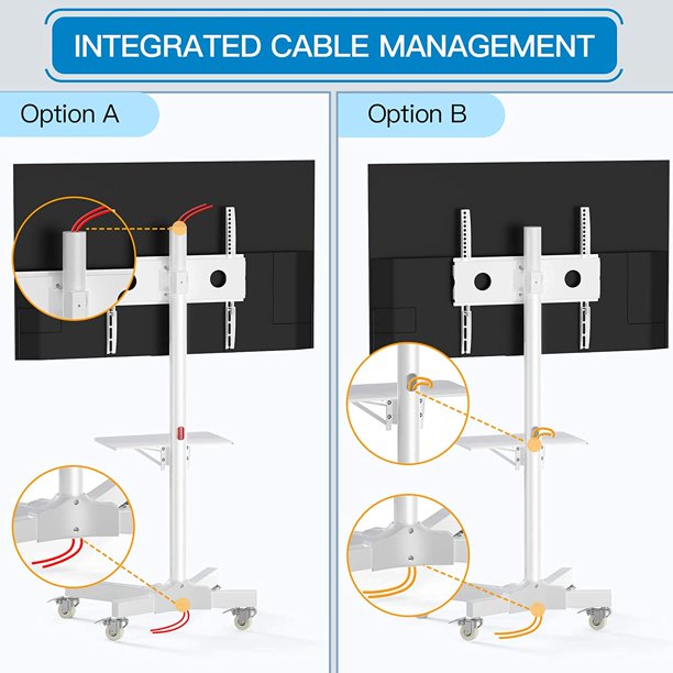 Mobile TV Cart with Wheels Height Adjustable Rolling TV Stand for 23 to 60 inch Flat Panel TVs, White - Walmart.com