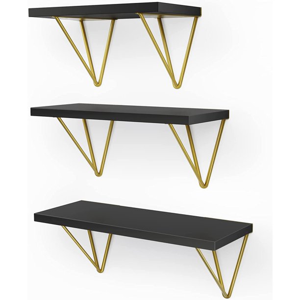 Myfurnideal 3 Sets Floating Shelves Wall Mounted Shelves for Bedroom, Living Room, Bathroom, Kitchen, Black - Walmart.com