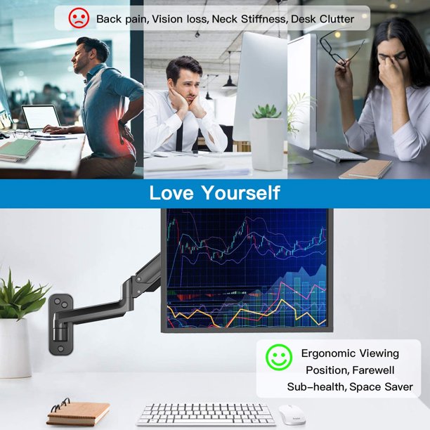 Monitor Wall Mount Bracket for 17 to 32 Inch Screens Adjustable Gas Spring Single Arm Stand, Hold up to 18lbs - Walmart.com