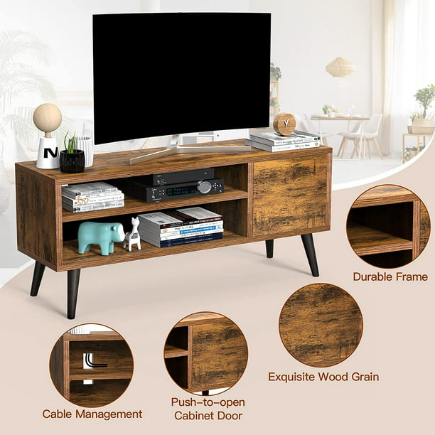 TV Console Table with Storage for 55 inch TV Retro Wood TV Stand & Entertainment Center for Living Room Bedroom - Walmart.com