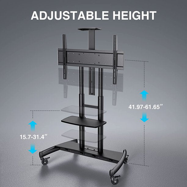 Mobile TV Cart with Height Adjustable AV Shelf Rolling Floor TV Stand for 55-90 Inch Flat TV, Holds up to 200Lbs, Max 800x500mm - Walmart.com