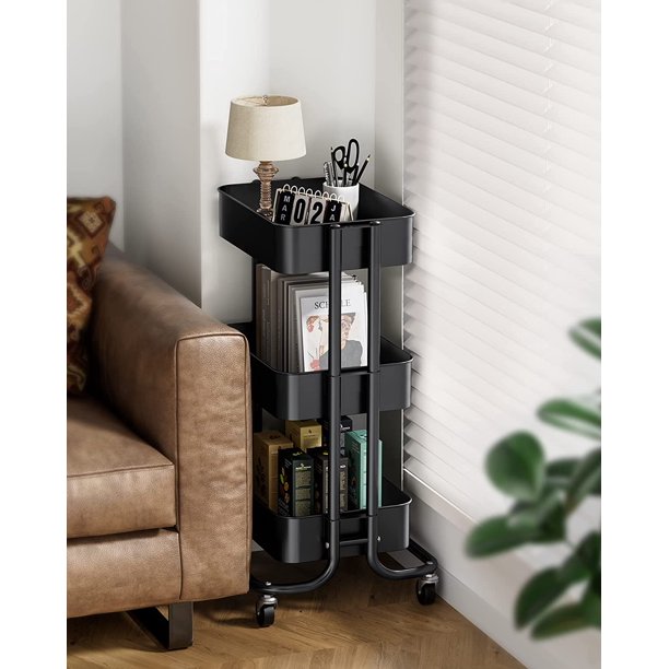 Myfurnideal 3-Tier Rolling Utility Cart Metal Storage Cart with Handle for Kitchen, Dining Room, Living Room, Hold up to 66lbs - Walmart.com