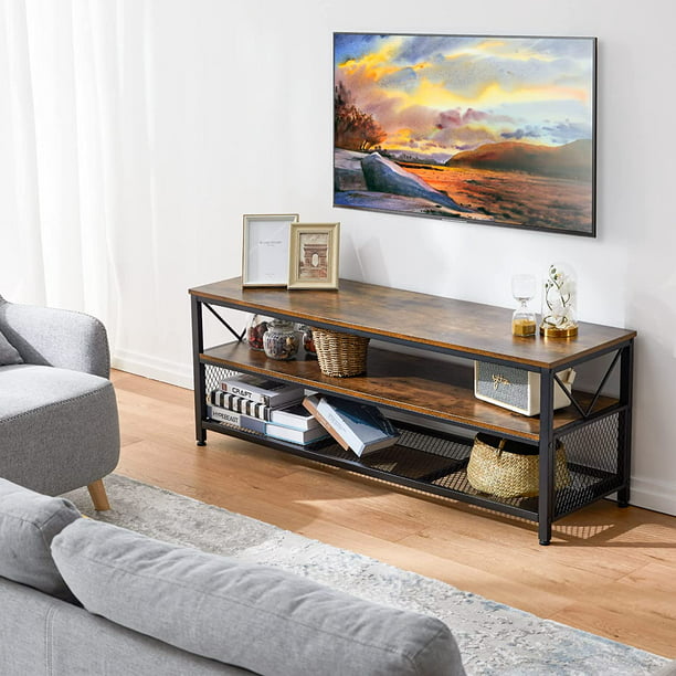 Myfurnideal TV Stand for 60" TV 3-Tier Entertainment Center with Storage for Living Room, Rustic Brown - Walmart.com