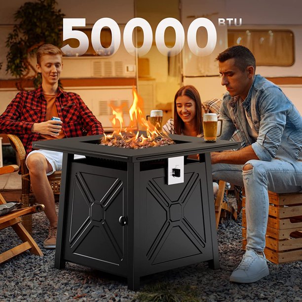 28" Gas Fire Pits Table 2 in 1 Propane Fire Pit W/ Lid and Lava Rock for Outside, 50,000 BTU, Black - Walmart.com