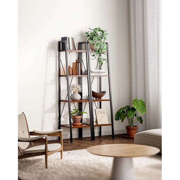 Myfurnideal 4-Tier Ladder Shelf Industrial Storage Bookshelf Standing Bookcase for Living Room, Bedroom, Kitchen, Bathroom, Balcony - Walmart.com