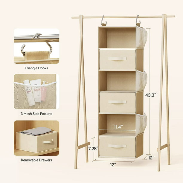 6-Shelf Hanging Closet Organizer Hanging Shelves for Closet with 3 Removable Drawers & Side Pockets, 12'' x 12'' x 43.3'' - Walmart.com