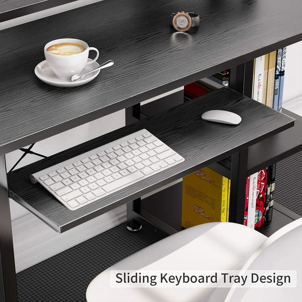 47" Computer Desk with Monitor Stand, Storage Shelves and Keyboard Tray Studying Writing Table for Home Office, Black - Walmart.com