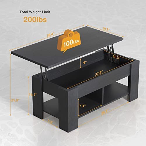 39.4" Lift Top Coffee Table with Storage Compartment and Shelves for Living Room, Black - Walmart.com