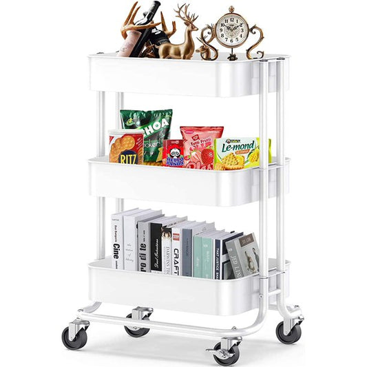 Myfurnideal 3-Tier Rolling Utility Cart Metal Storage Cart with Handle for Kitchen, Dining Room, Living Room, Hold up to 66lbs - Walmart.com